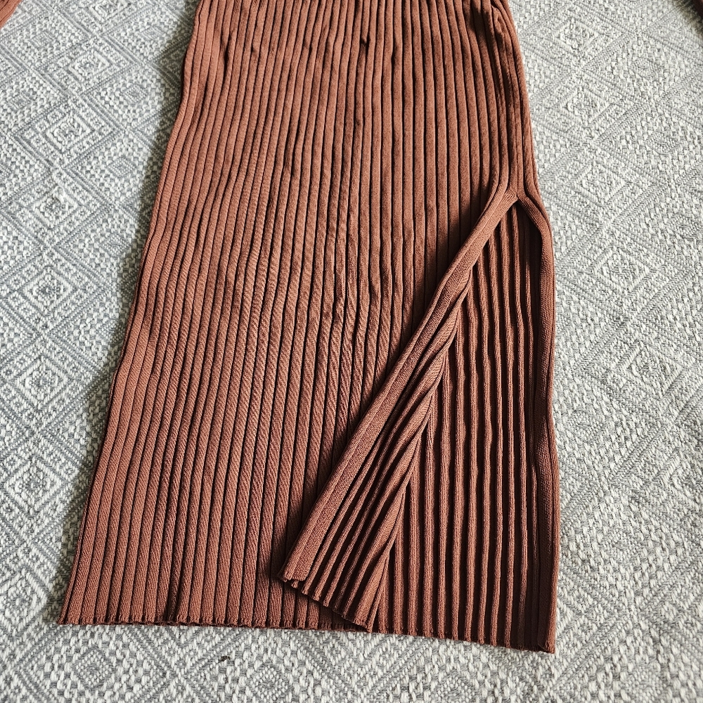 House Of Harlow 1960 Long Sleeve Ribbed O Ring Midi Dress Rust Orange - Fall - S - Picture 4 of 16